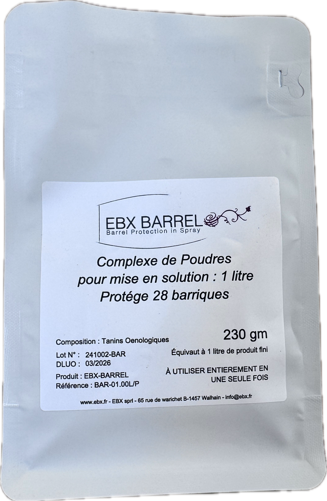 [BAR-00.50L/P] BARREL PROTECT® (Poudre à diluer (dans 1 batch), pour 15 barriques de 225 l. (équiv 500 ml))